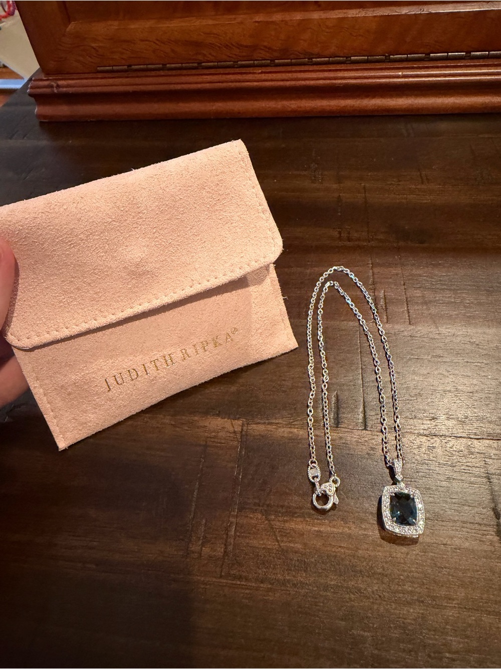 Judith Ripka Silver Necklace with Dark Blue Pendant